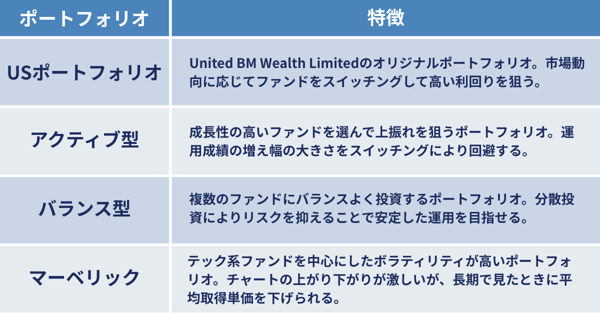 United BM Wealth Limitedのポートフォリオの種類と特徴